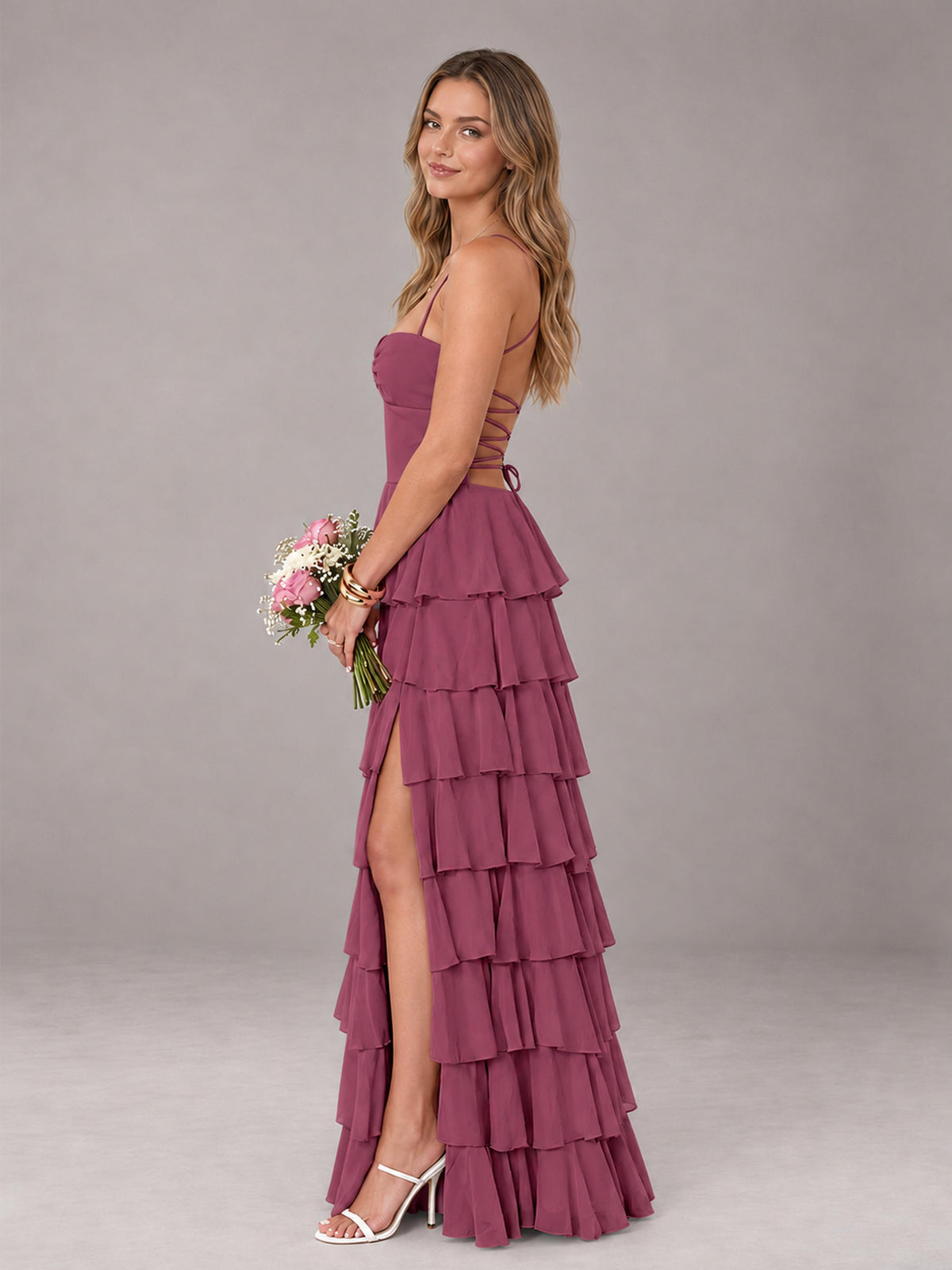 Desert Rose Sweetheart Neck Spaghetti Straps Pleated Floor Length Bridesmaid Dress