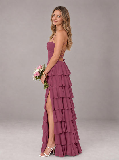 Desert Rose Sweetheart Neck Spaghetti Straps Pleated Floor Length Bridesmaid Dress