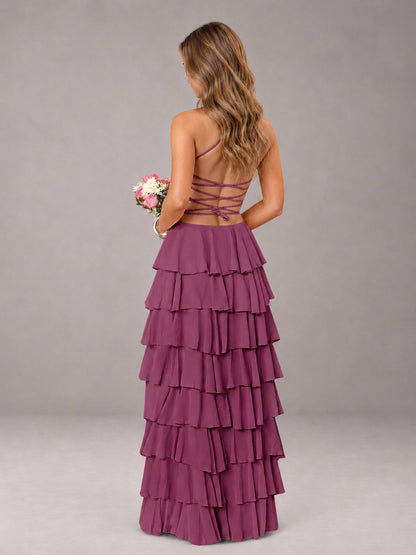 Desert Rose Sweetheart Neck Spaghetti Straps Pleated Floor Length Bridesmaid Dress