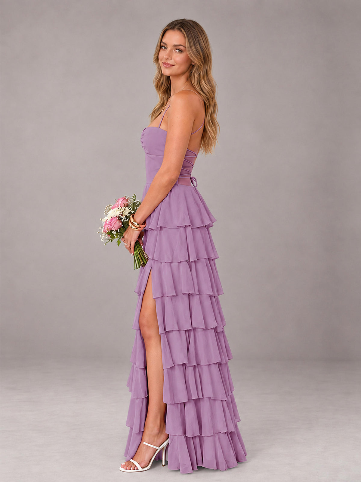 Dusty Purple Sweetheart Neck Spaghetti Straps Pleated Floor Length Bridesmaid Dress