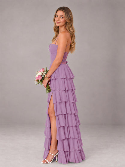 Dusty Purple Sweetheart Neck Spaghetti Straps Pleated Floor Length Bridesmaid Dress