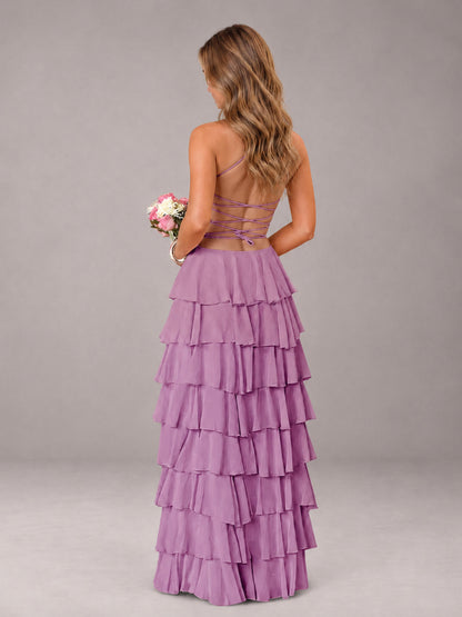 Dusty Purple Sweetheart Neck Spaghetti Straps Pleated Floor Length Bridesmaid Dress