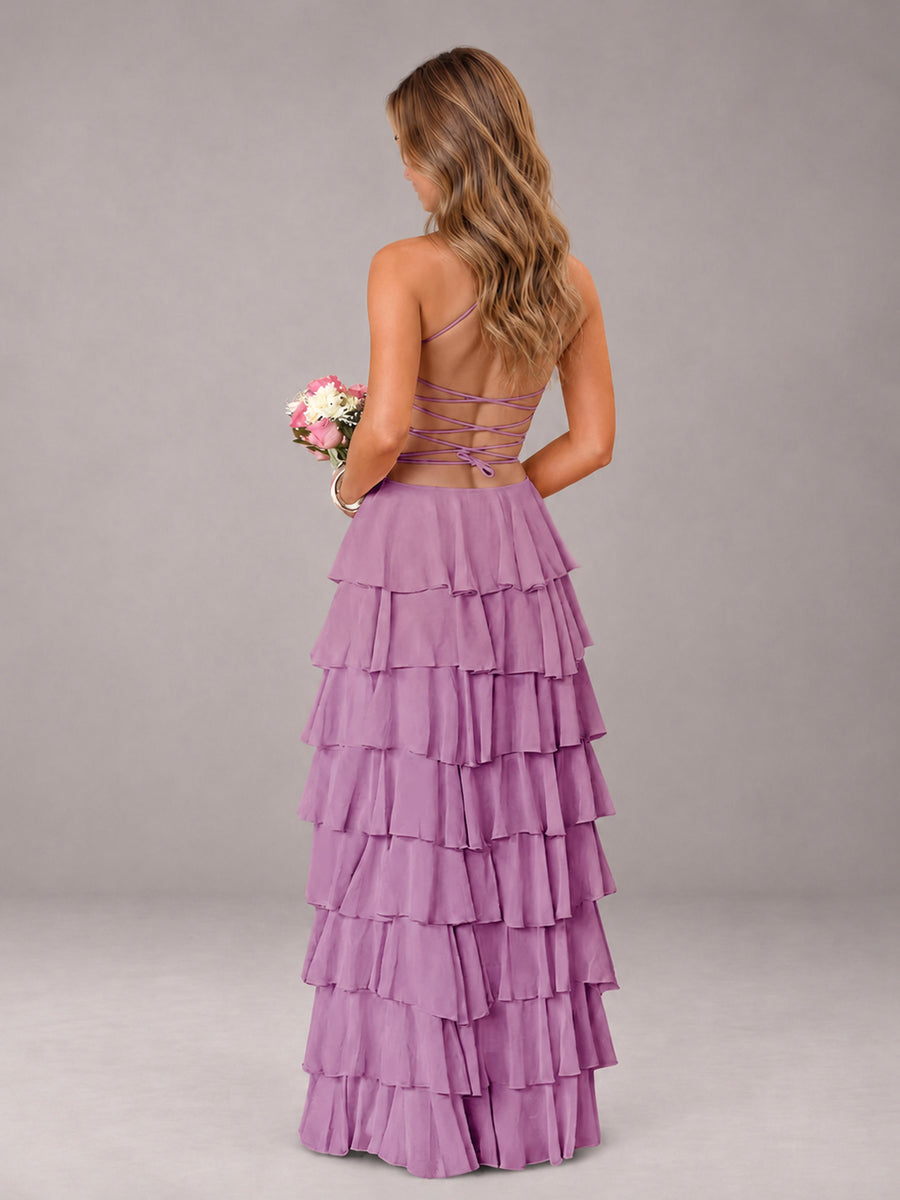 Dusty Purple Sweetheart Neck Spaghetti Straps Pleated Floor Length Bridesmaid Dress