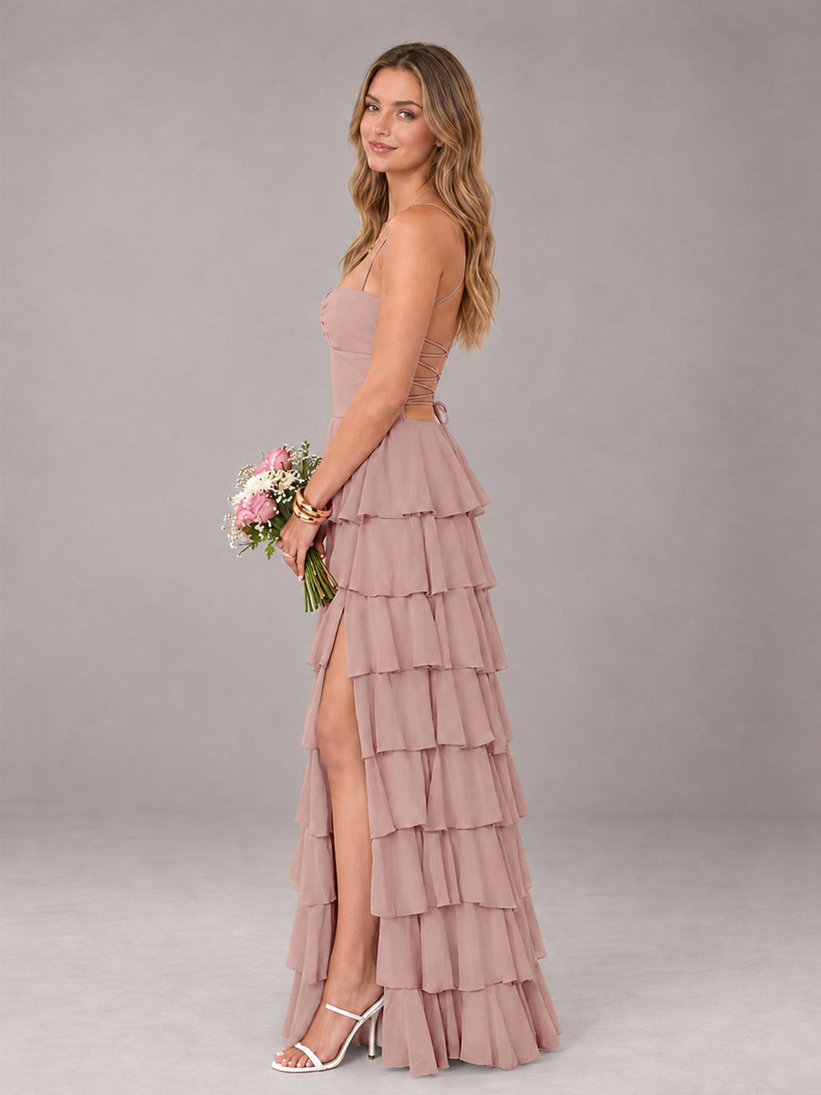 Dusty Rose Sweetheart Neck Spaghetti Straps Pleated Floor Length Bridesmaid Dress