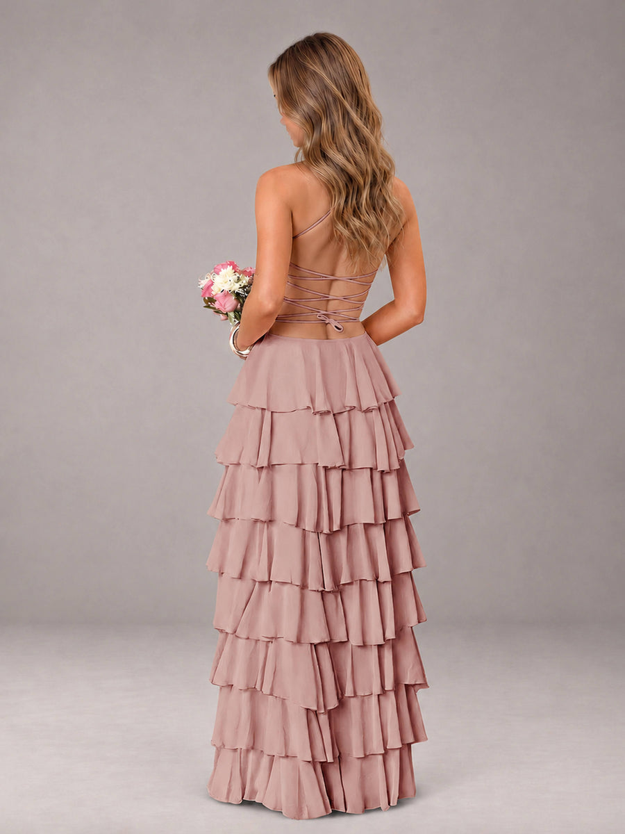 Dusty Rose Sweetheart Neck Spaghetti Straps Pleated Floor Length Bridesmaid Dress