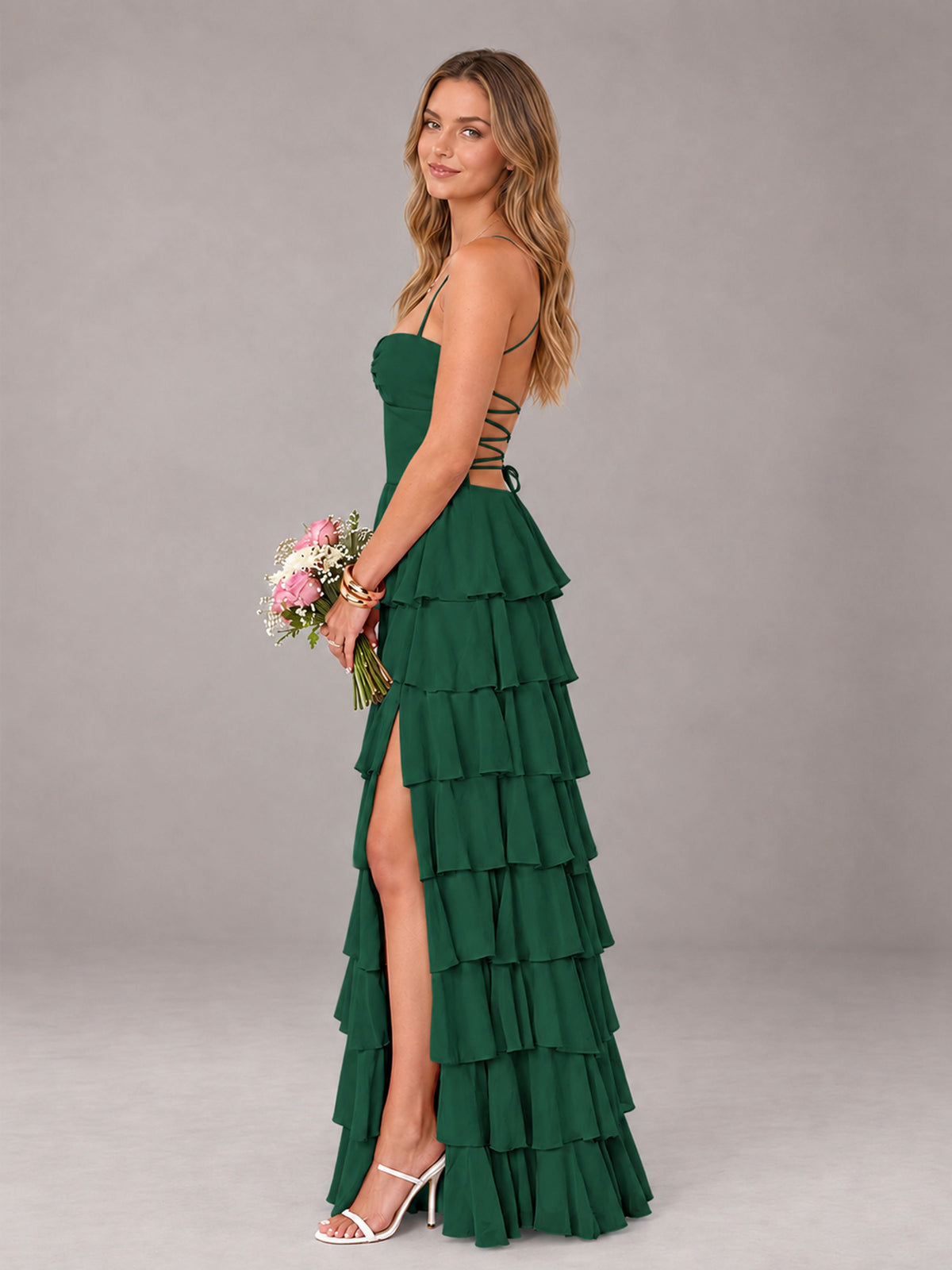 Emerald Green Sweetheart Neck Spaghetti Straps Pleated Floor Length Bridesmaid Dress