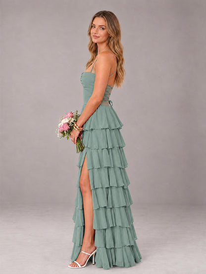 Eucalyptus Sweetheart Neck Spaghetti Straps Pleated Floor Length Bridesmaid Dress