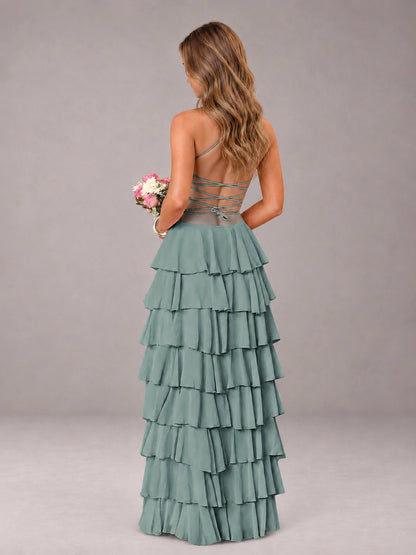 Eucalyptus Sweetheart Neck Spaghetti Straps Pleated Floor Length Bridesmaid Dress