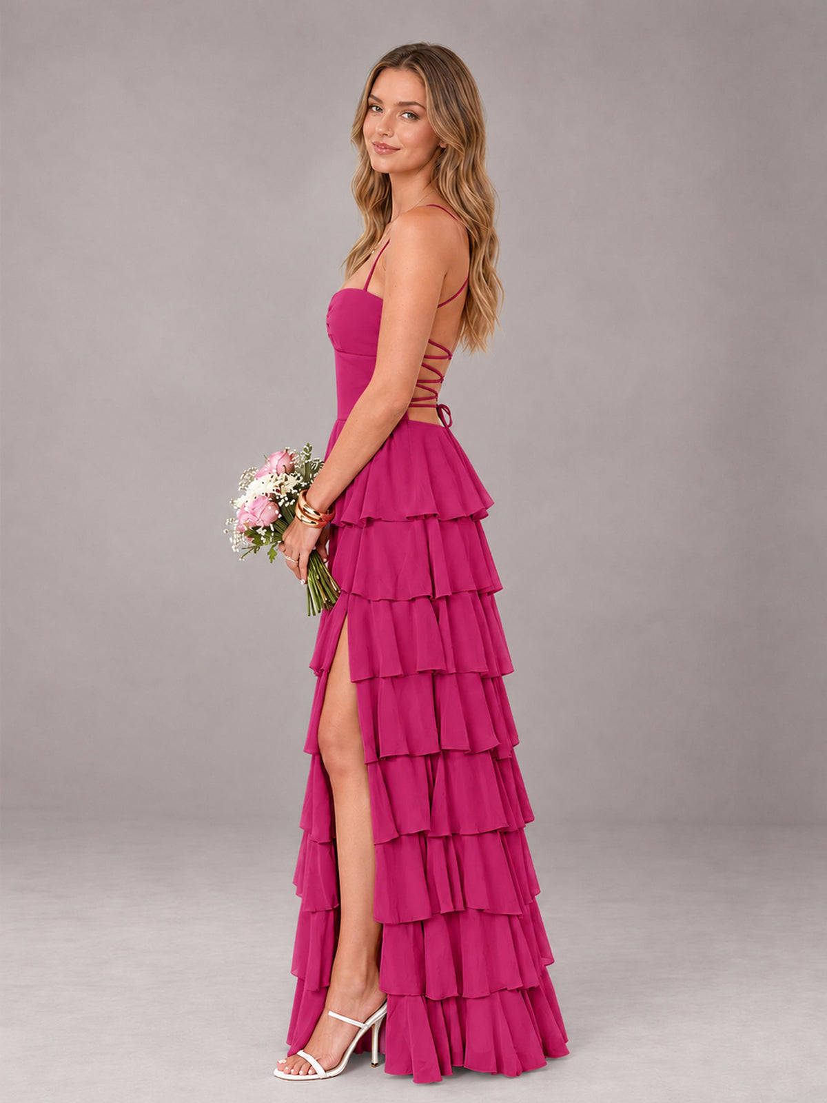 Fuchsia Sweetheart Neck Spaghetti Straps Pleated Floor Length Bridesmaid Dress