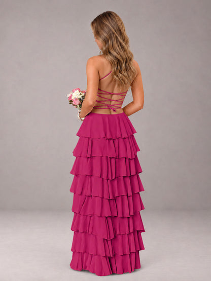 Fuchsia Sweetheart Neck Spaghetti Straps Pleated Floor Length Bridesmaid Dress