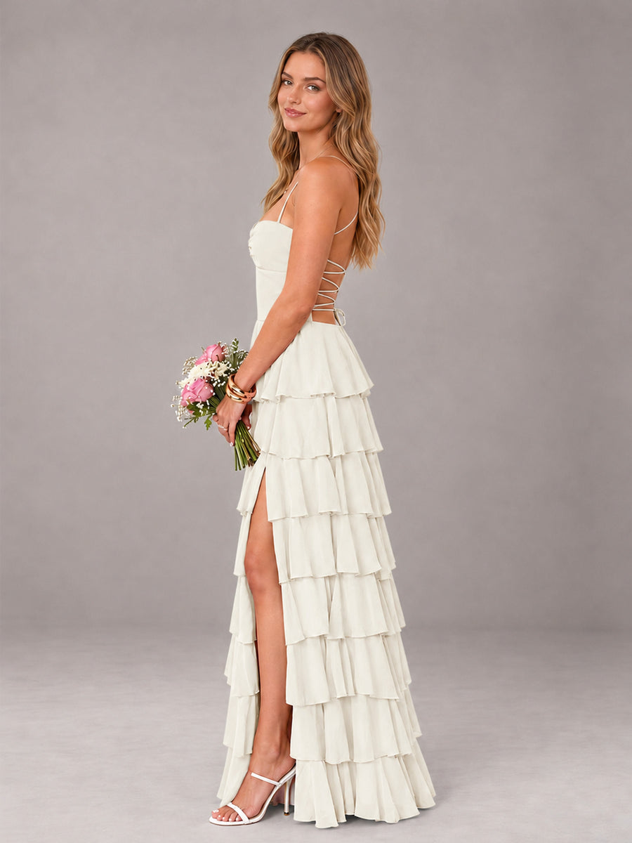 Ivory Sweetheart Neck Spaghetti Straps Pleated Floor Length Bridesmaid Dress