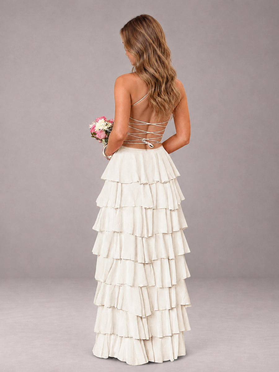 Ivory Sweetheart Neck Spaghetti Straps Pleated Floor Length Bridesmaid Dress