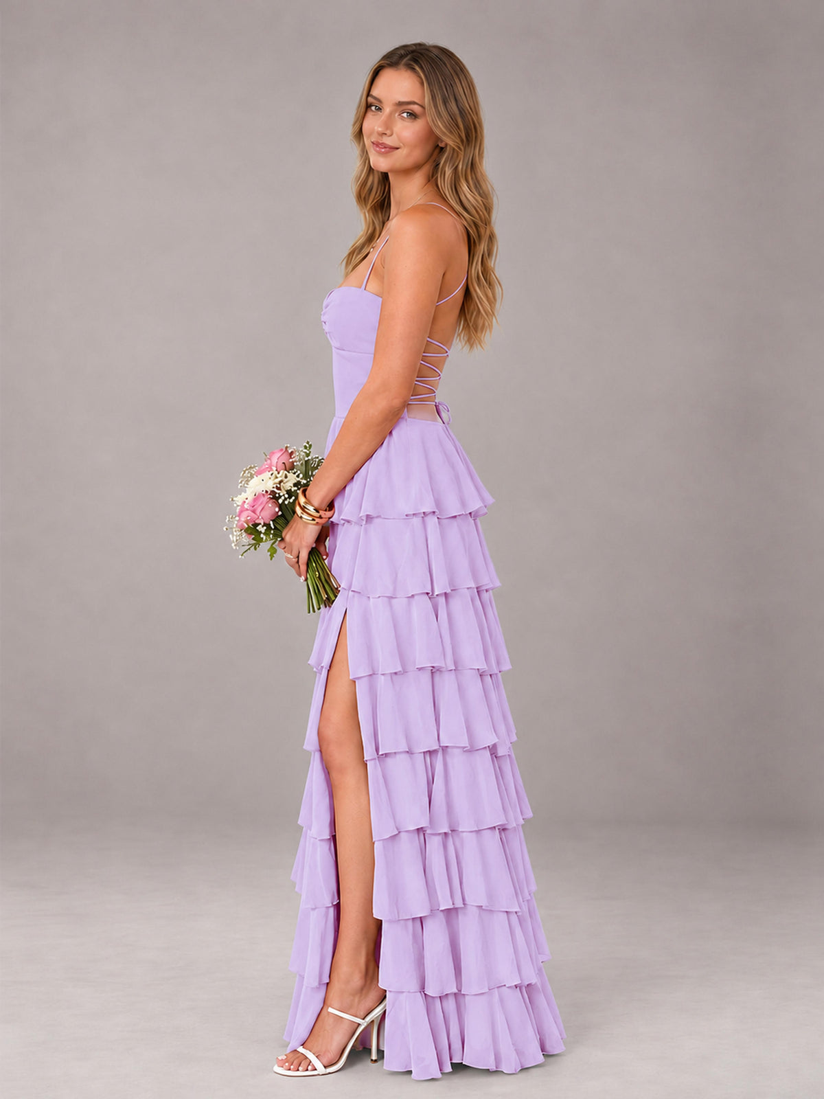 Lilac Sweetheart Neck Spaghetti Straps Pleated Floor Length Bridesmaid Dress