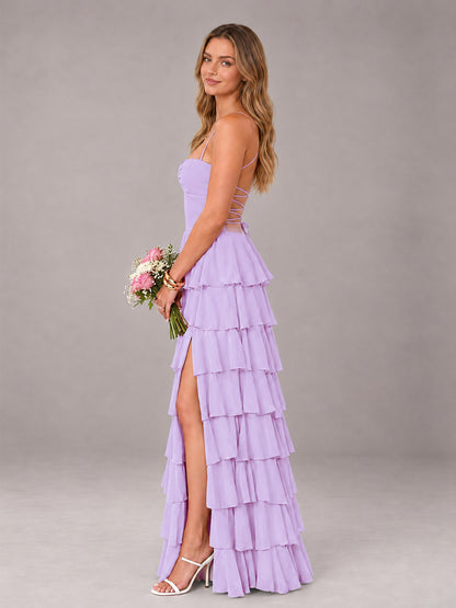 Lilac Sweetheart Neck Spaghetti Straps Pleated Floor Length Bridesmaid Dress