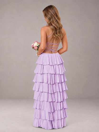Lilac Sweetheart Neck Spaghetti Straps Pleated Floor Length Bridesmaid Dress