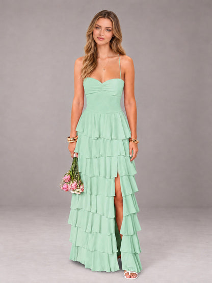 Mint Green Sweetheart Neck Spaghetti Straps Pleated Floor Length Bridesmaid Dress