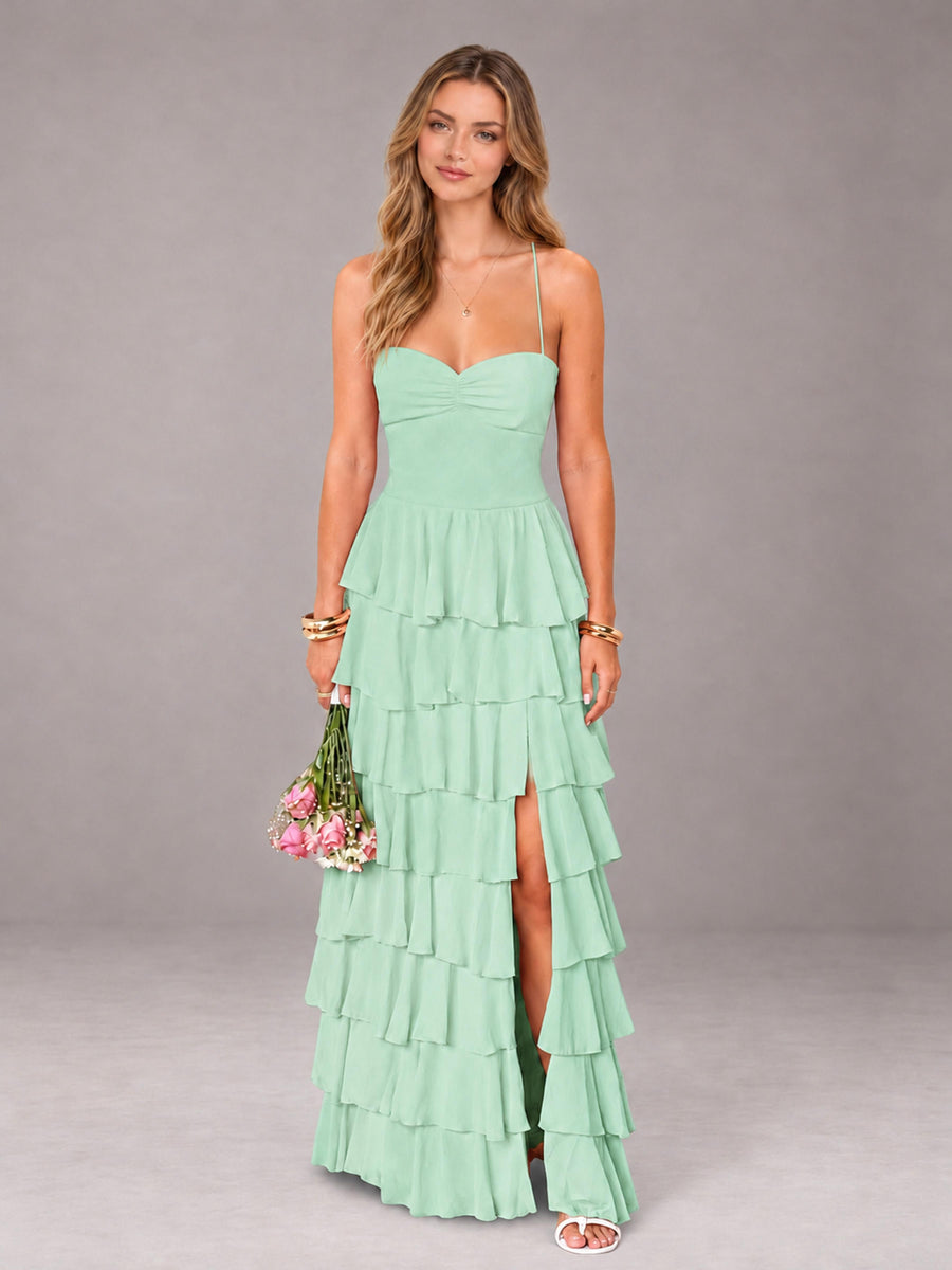 Mint Green Sweetheart Neck Spaghetti Straps Pleated Floor Length Bridesmaid Dress