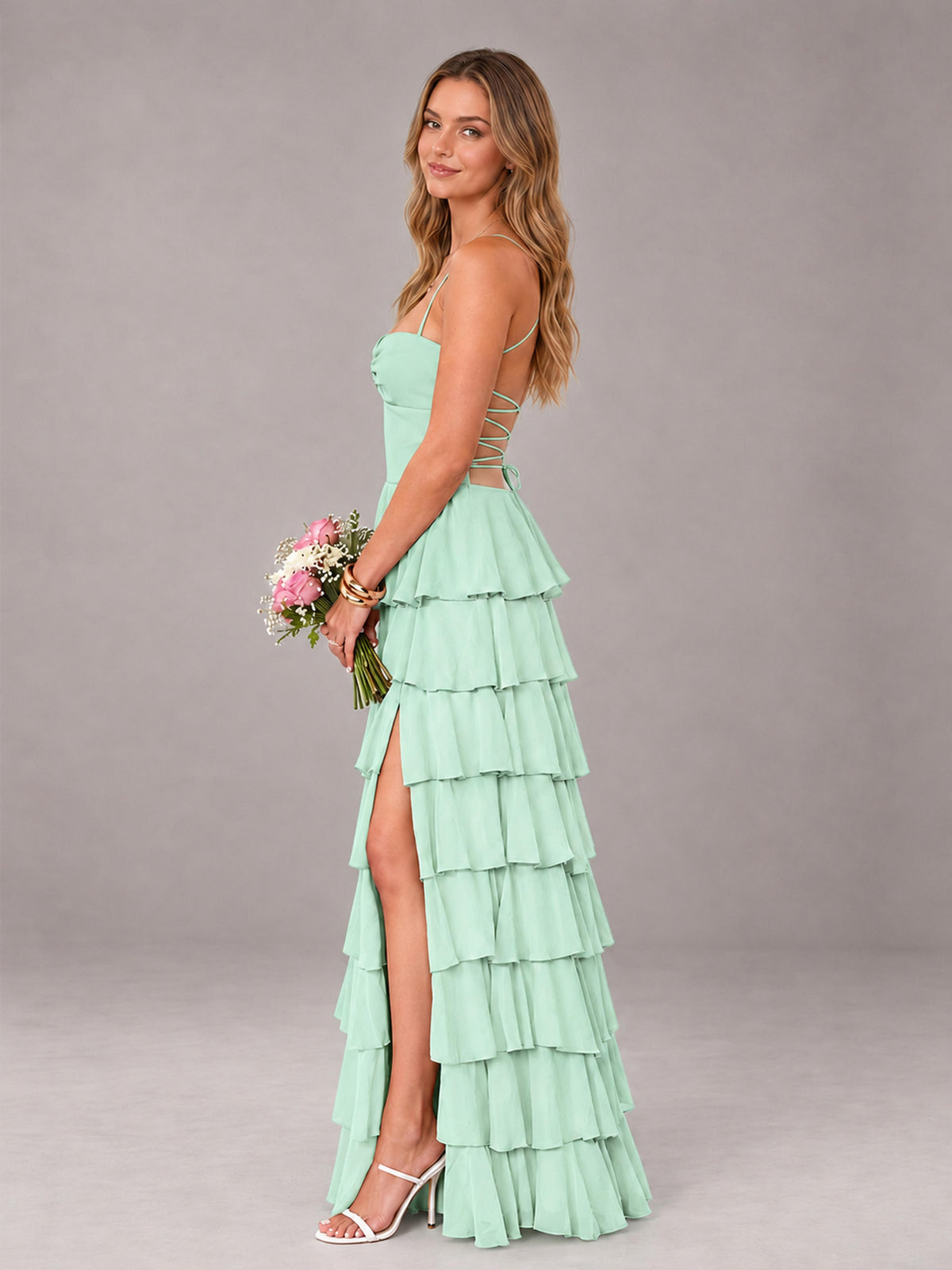 Mint Green Sweetheart Neck Spaghetti Straps Pleated Floor Length Bridesmaid Dress