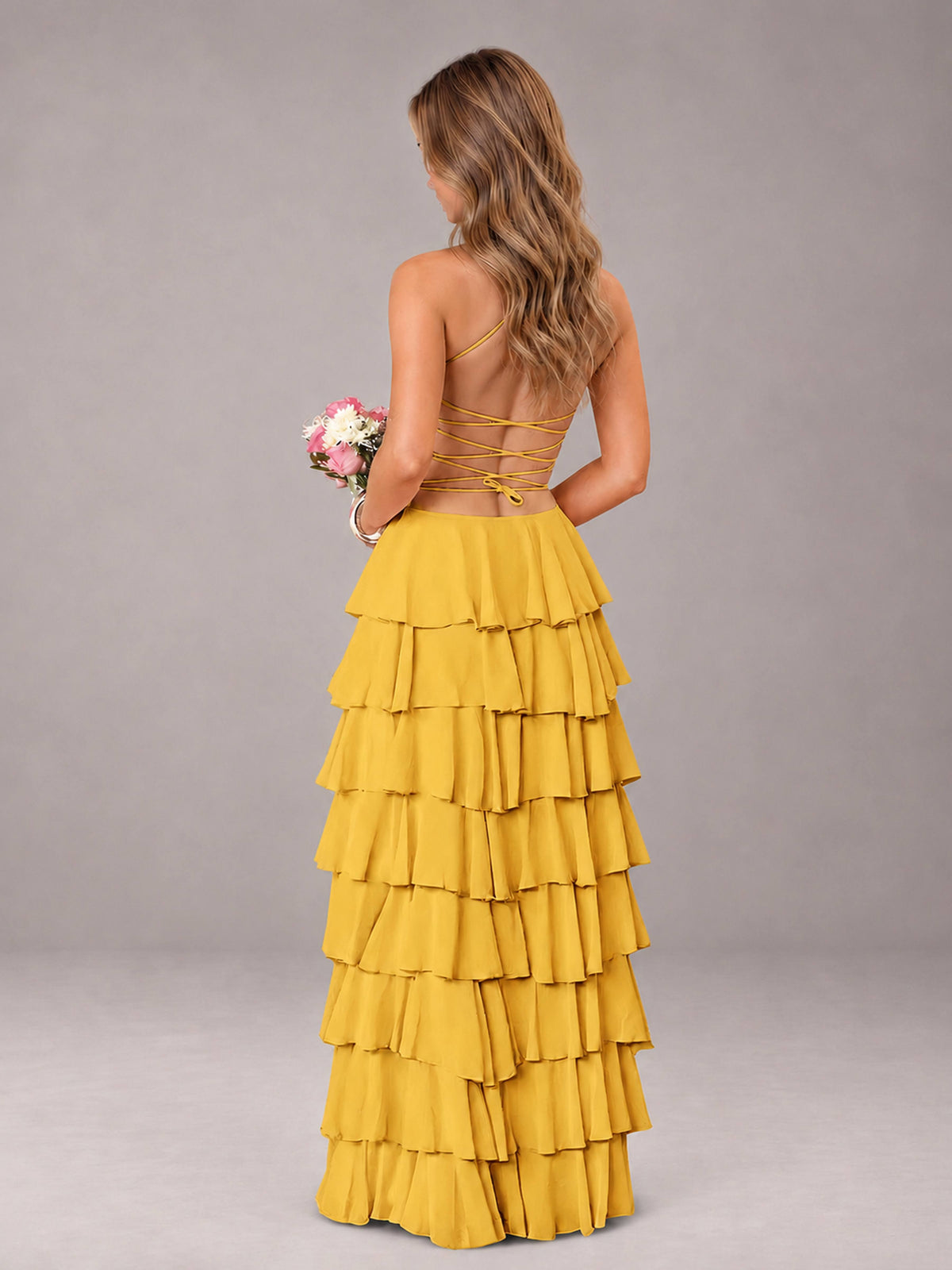 Mustard Yellow Sweetheart Neck Spaghetti Straps Pleated Floor Length Bridesmaid Dress