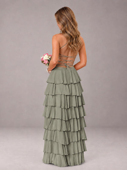 Olive Green Sweetheart Neck Spaghetti Straps Pleated Floor Length Bridesmaid Dress