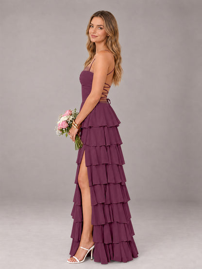 Plum Sweetheart Neck Spaghetti Straps Pleated Floor Length Bridesmaid Dress