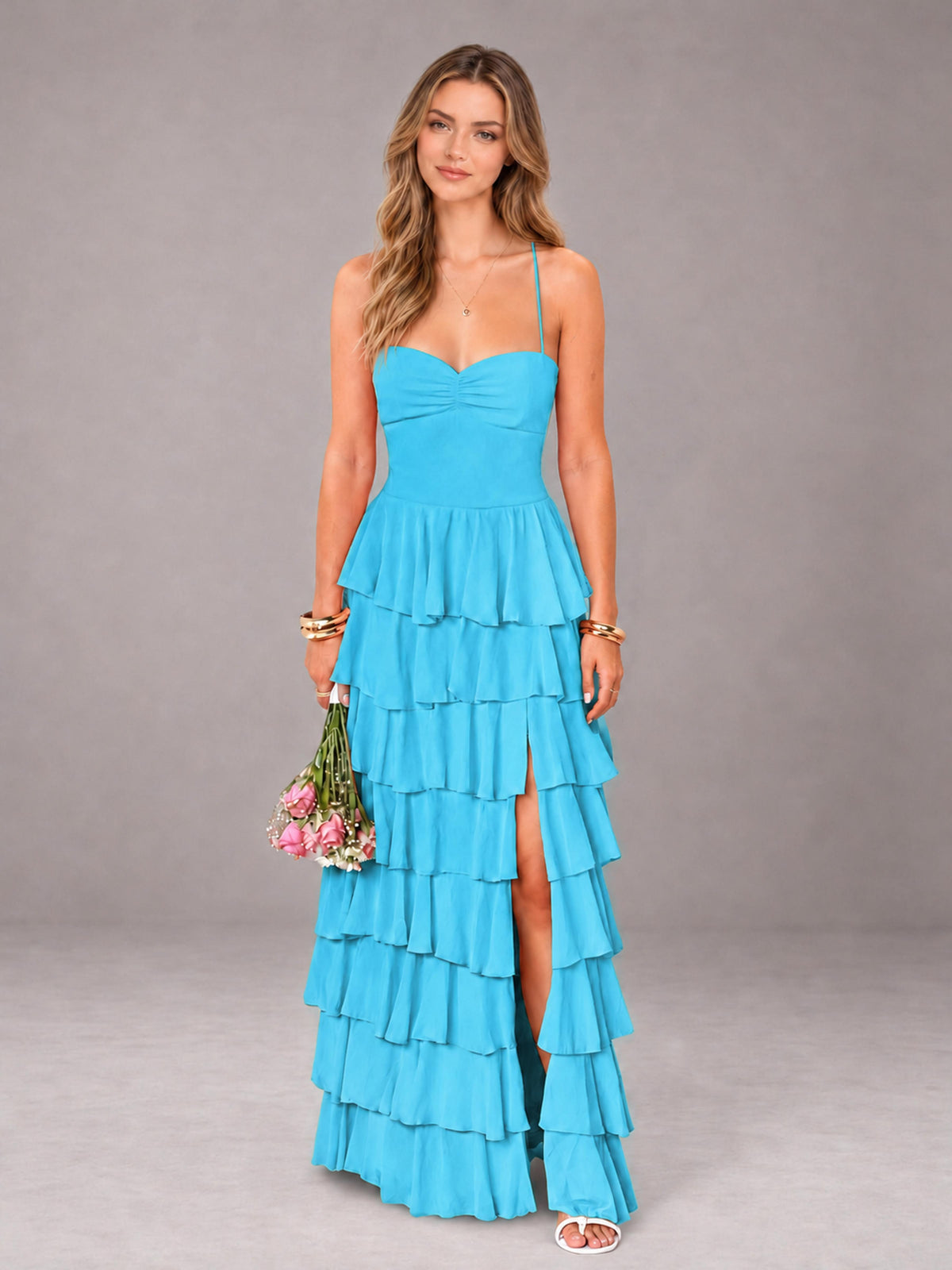 Pool Sweetheart Neck Spaghetti Straps Pleated Floor Length Bridesmaid Dress