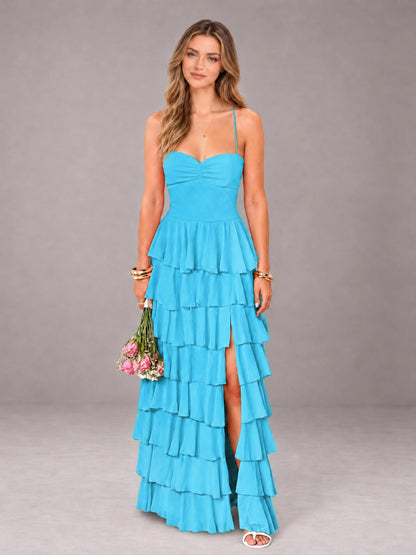 Pool Sweetheart Neck Spaghetti Straps Pleated Floor Length Bridesmaid Dress