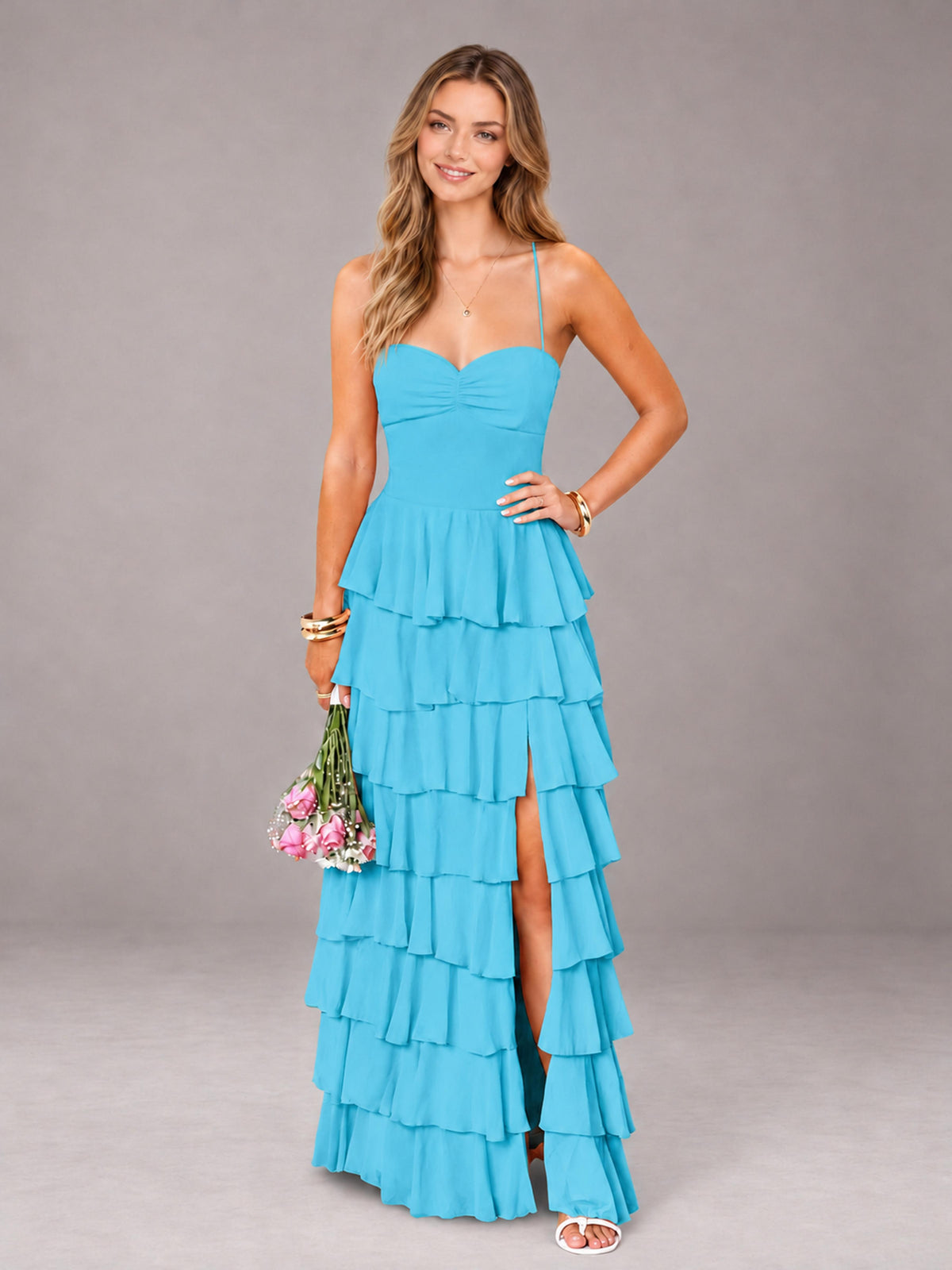 Pool Sweetheart Neck Spaghetti Straps Pleated Floor Length Bridesmaid Dress