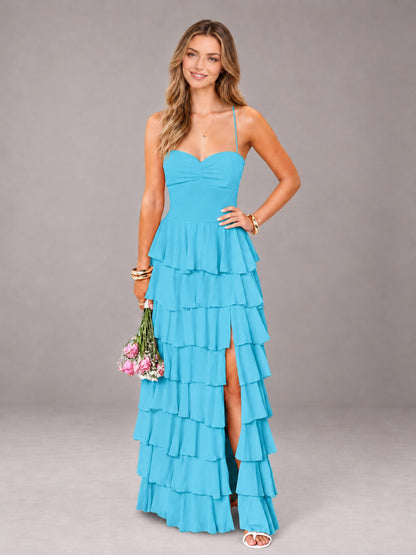 Pool Sweetheart Neck Spaghetti Straps Pleated Floor Length Bridesmaid Dress