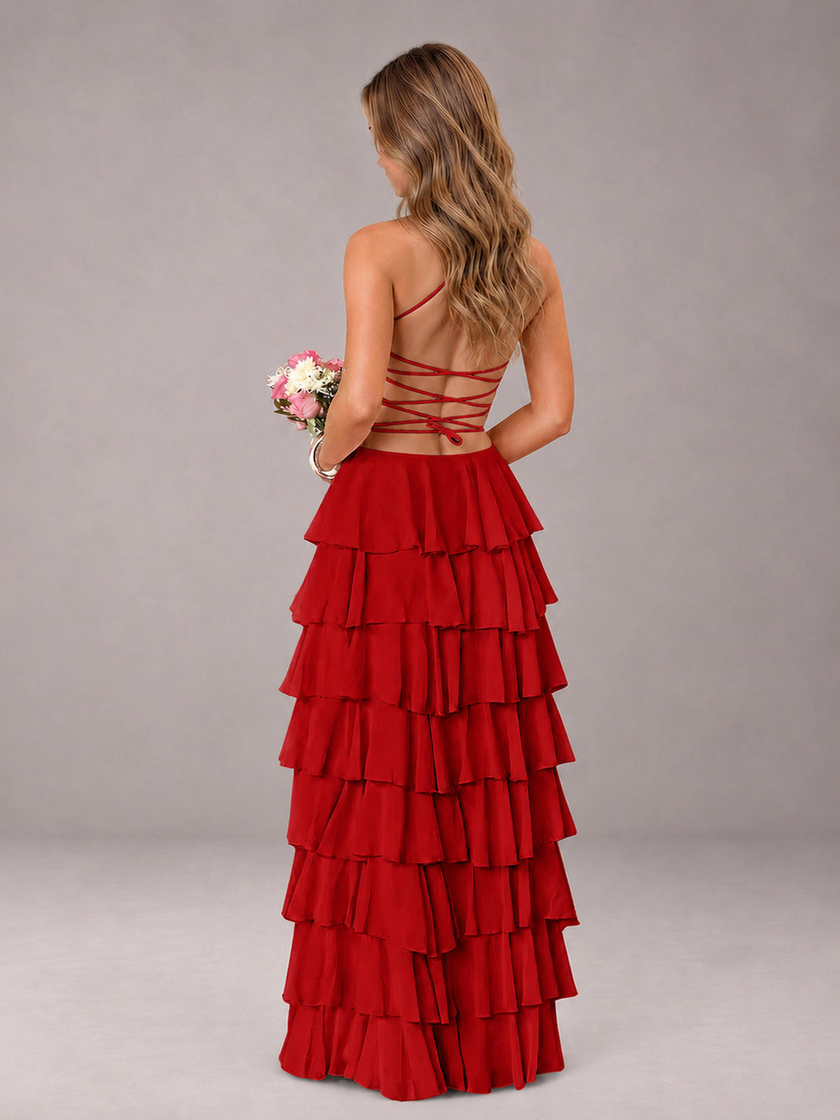 Red Sweetheart Neck Spaghetti Straps Pleated Floor Length Bridesmaid Dress