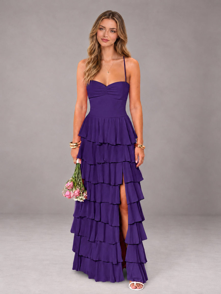 Regency Sweetheart Neck Spaghetti Straps Pleated Floor Length Bridesmaid Dress