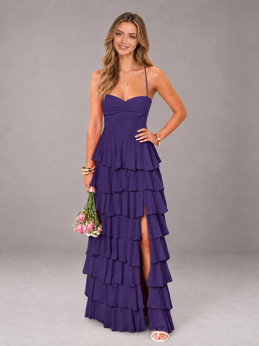 Regency Sweetheart Neck Spaghetti Straps Pleated Floor Length Bridesmaid Dress