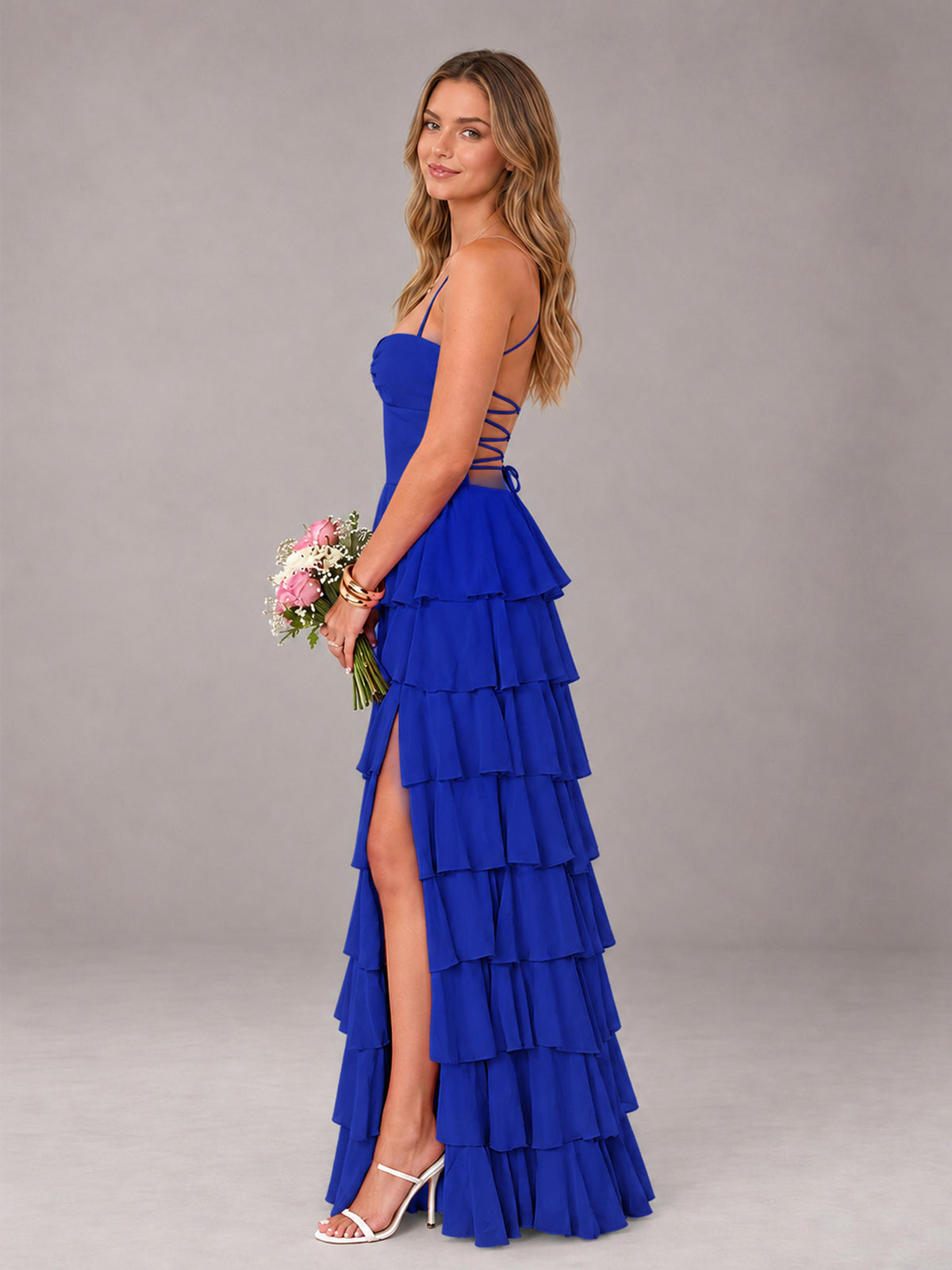 Royal Blue Sweetheart Neck Spaghetti Straps Pleated Floor Length Bridesmaid Dress
