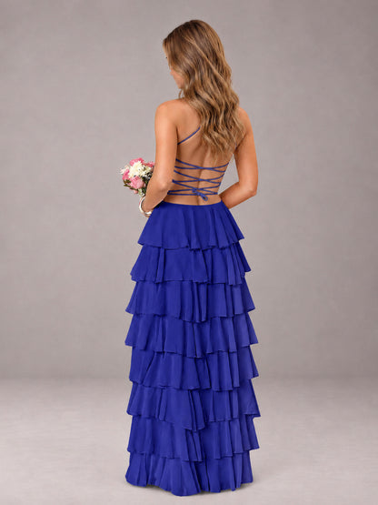 Royal Blue Sweetheart Neck Spaghetti Straps Pleated Floor Length Bridesmaid Dress