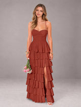 Sweetheart Neck Spaghetti Straps Pleated Floor Length Bridesmaid Dress