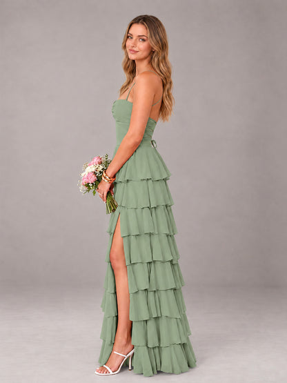 Sage Green Sweetheart Neck Spaghetti Straps Pleated Floor Length Bridesmaid Dress