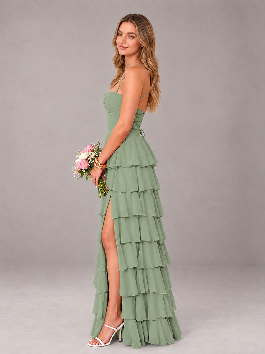Sage Green Sweetheart Neck Spaghetti Straps Pleated Floor Length Bridesmaid Dress