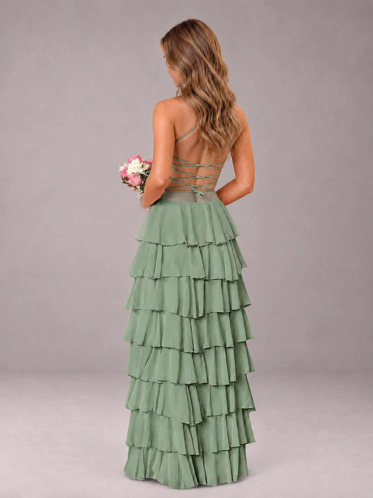 Sage Green Sweetheart Neck Spaghetti Straps Pleated Floor Length Bridesmaid Dress