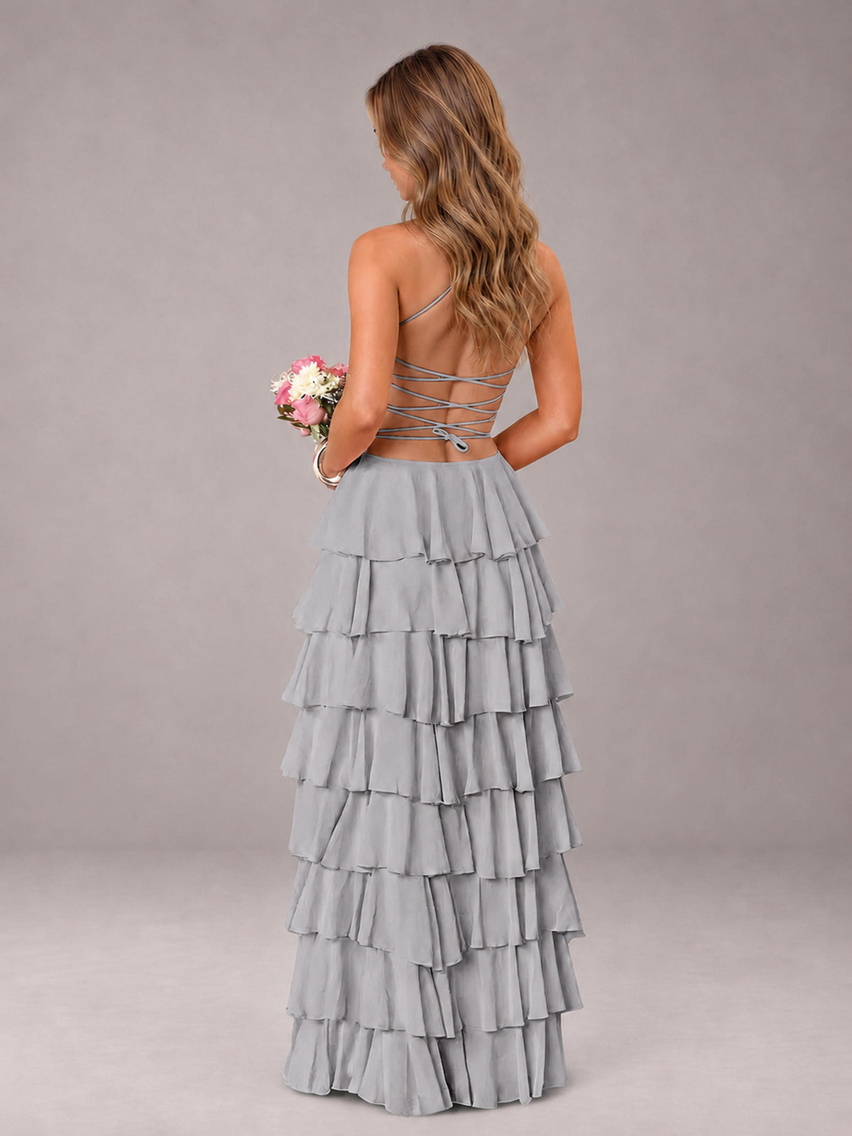 Silver Sweetheart Neck Spaghetti Straps Pleated Floor Length Bridesmaid Dress
