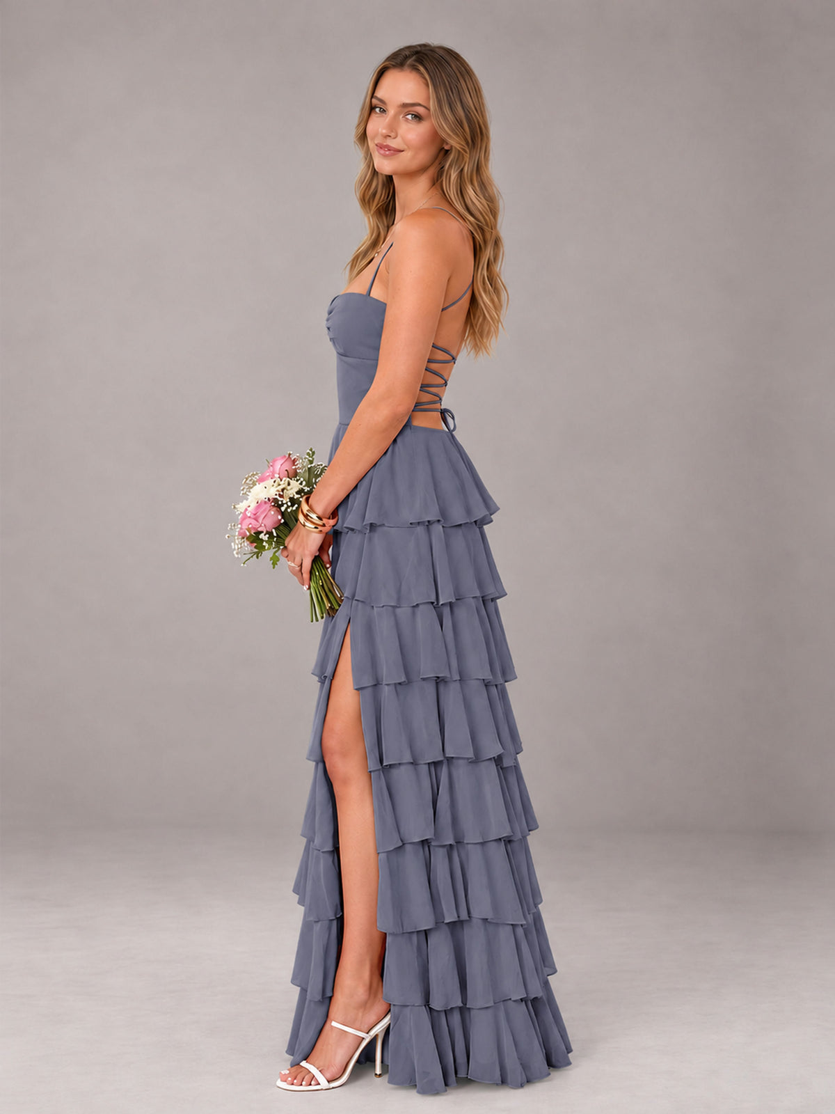 Stormy Blue Sweetheart Neck Spaghetti Straps Pleated Floor Length Bridesmaid Dress