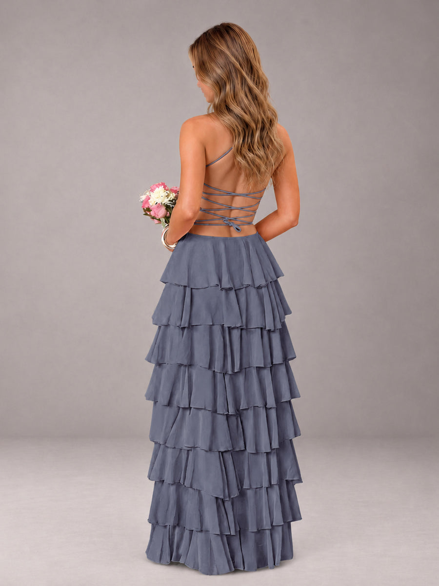 Stormy Blue Sweetheart Neck Spaghetti Straps Pleated Floor Length Bridesmaid Dress