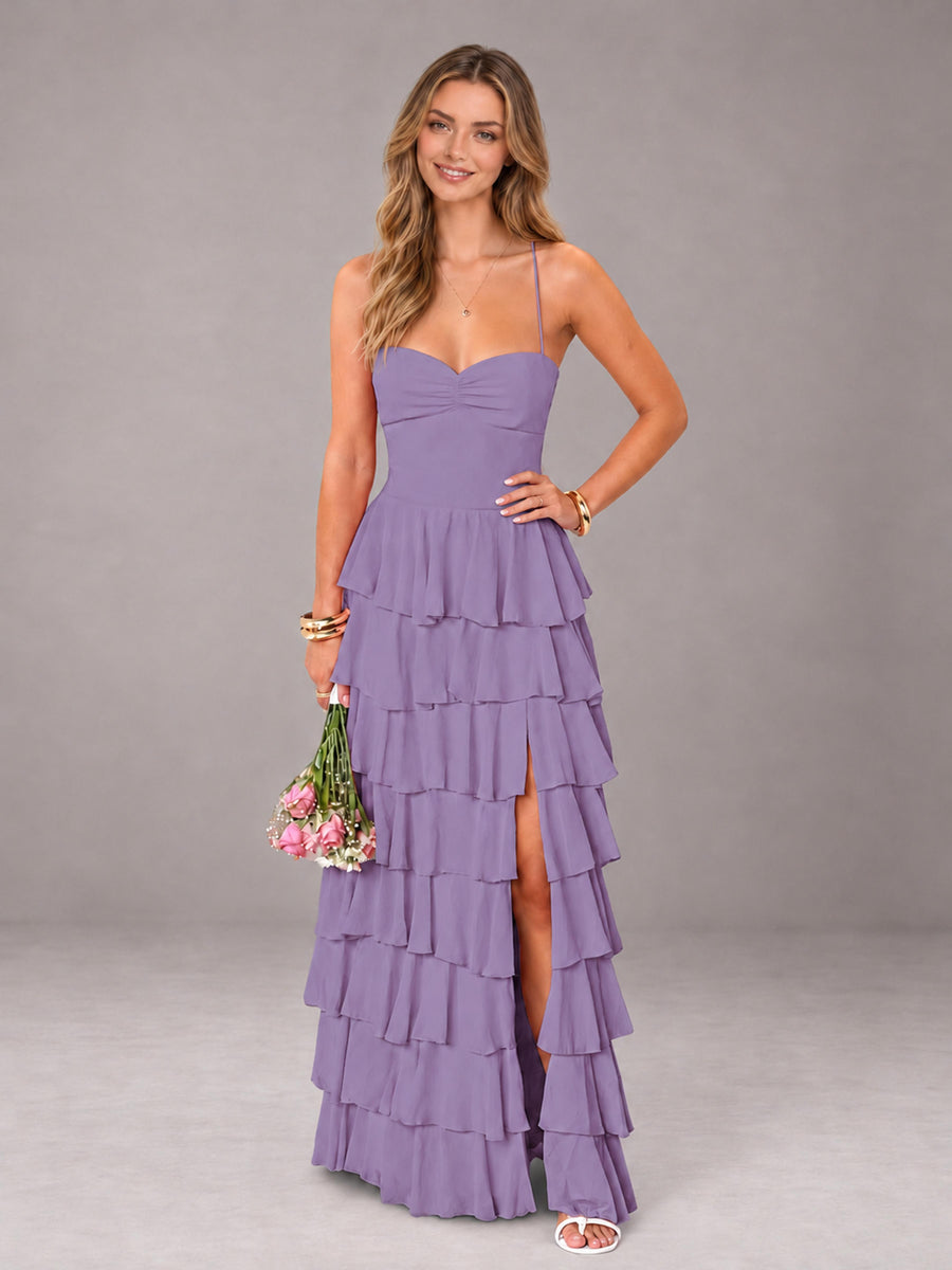 Tahiti Sweetheart Neck Spaghetti Straps Pleated Floor Length Bridesmaid Dress