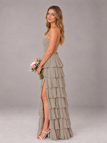 Taupe Sweetheart Neck Spaghetti Straps Pleated Floor Length Bridesmaid Dress