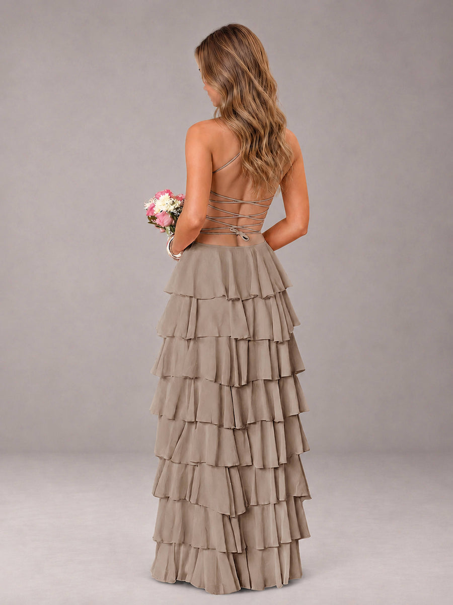 Taupe Sweetheart Neck Spaghetti Straps Pleated Floor Length Bridesmaid Dress