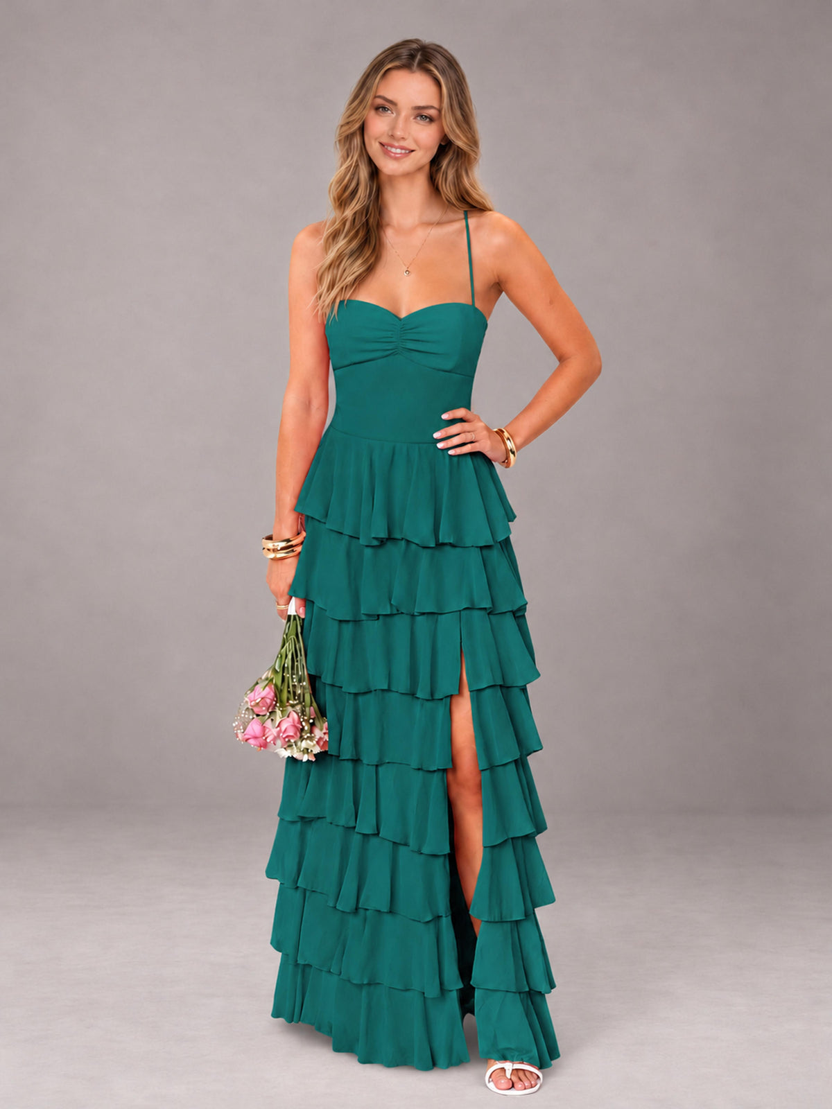 Teal Sweetheart Neck Spaghetti Straps Pleated Floor Length Bridesmaid Dress