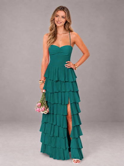 Teal Sweetheart Neck Spaghetti Straps Pleated Floor Length Bridesmaid Dress