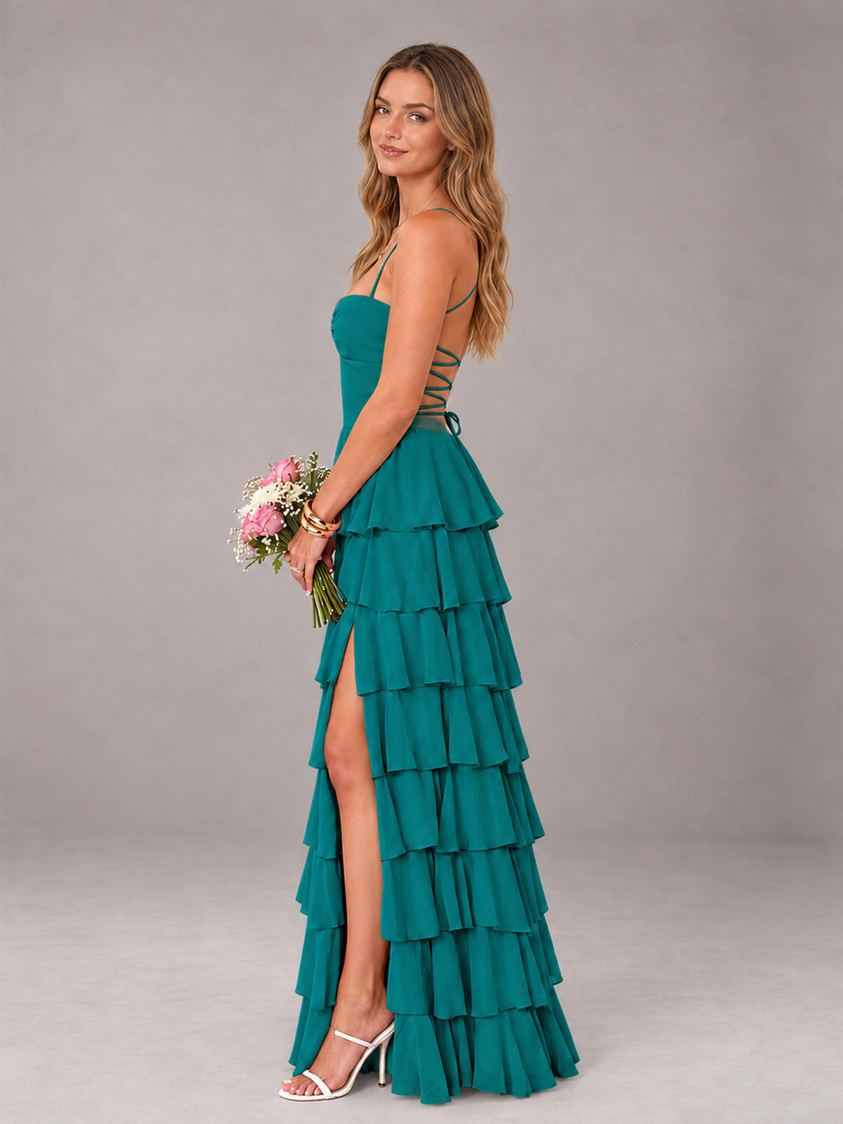 Teal Sweetheart Neck Spaghetti Straps Pleated Floor Length Bridesmaid Dress
