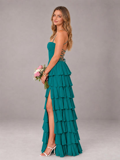Teal Sweetheart Neck Spaghetti Straps Pleated Floor Length Bridesmaid Dress