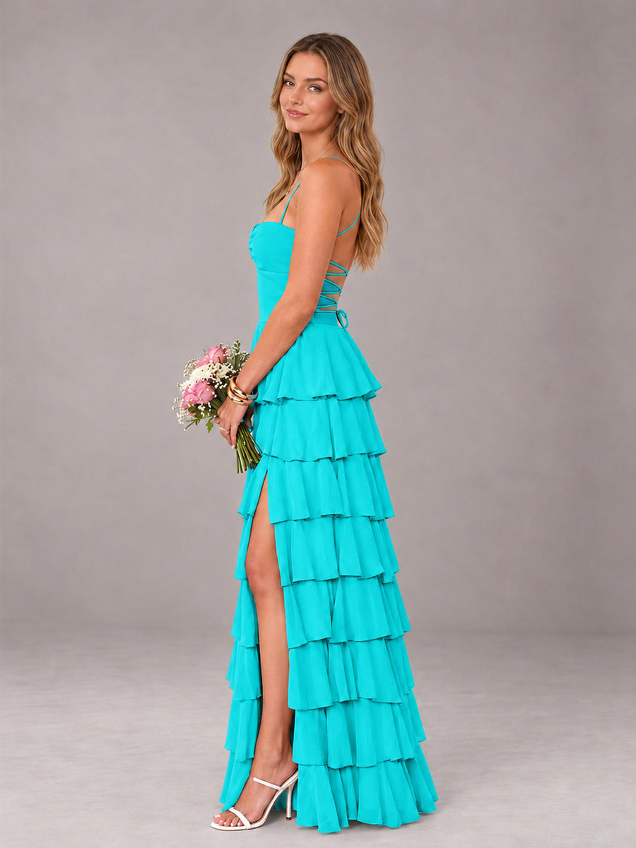 Turquoise Sweetheart Neck Spaghetti Straps Pleated Floor Length Bridesmaid Dress