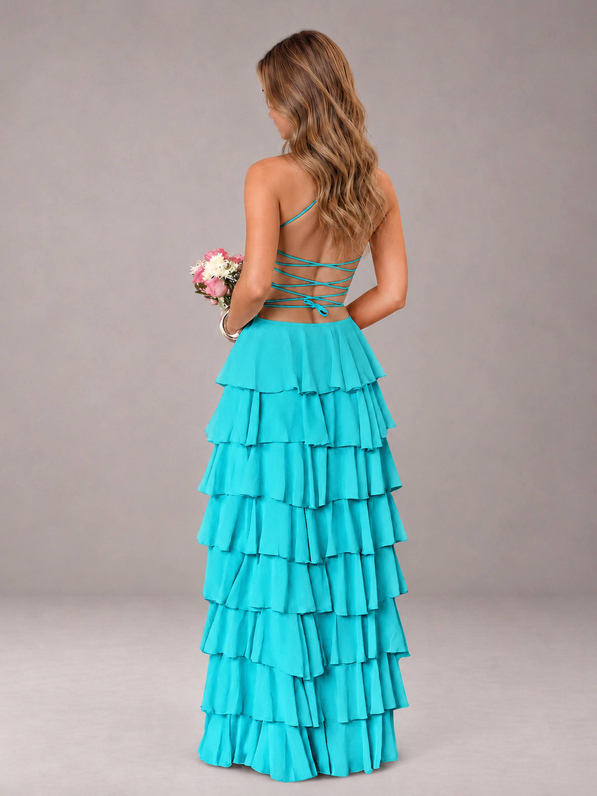 Turquoise Sweetheart Neck Spaghetti Straps Pleated Floor Length Bridesmaid Dress